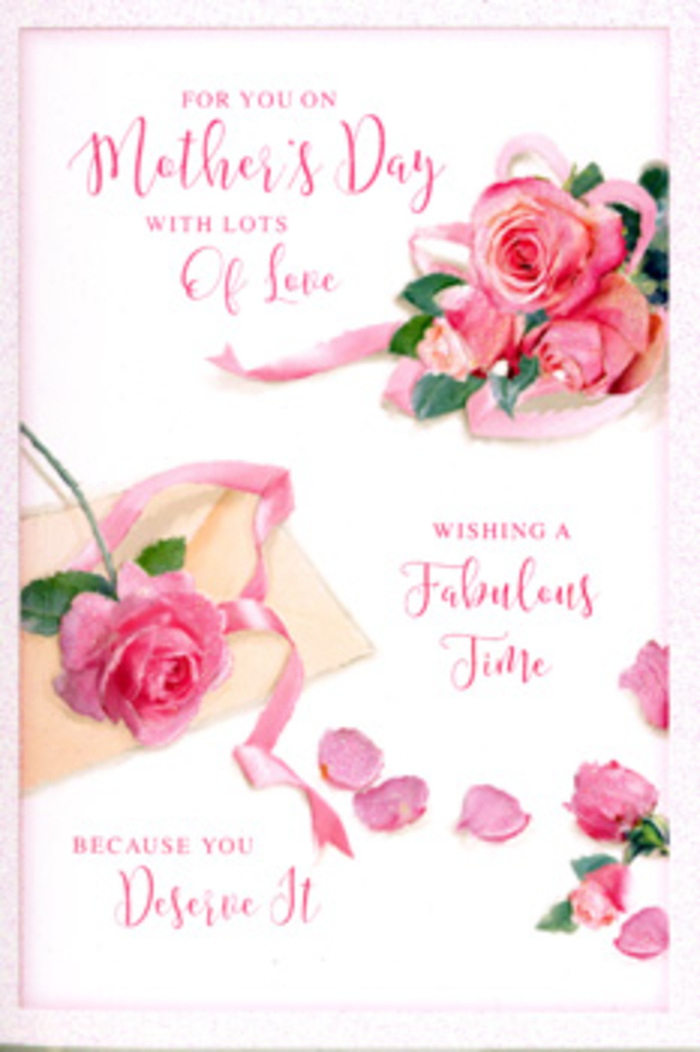 Spread across the front of this Mother's Day card is a poetic arrangement of pink roses that looks like a florist's workbench in miniature, the kind you might glimpse behind the counter of a shop tucked off Queensbury Circle. Three main roses anchor one corner, their petals unfolding in generous layers of blush and medium pink, while smaller blooms and clusters of petals drift outward, softening the edges of the design. The flowers are painted or printed with such attention to texture that they appear almost touchable, each petal gently ruffled, as if brushed by a light spring breeze along Streatfield Road. Scattered petals lie across the card's pale background like delicate echoes of the main blossoms, creating an airy, celebratory feel reminiscent of confetti tossed at a family gathering. A slim, pastel ribbon threads its way through the composition, looping gracefully around the largest rose bouquet and suggesting the same careful tying and trimming that goes into a hand-tied arrangement ready for Queensbury delivery. Above and around the florals, flowing calligraphy spells out a heartfelt Mother's Day sentiment, the curves of the letters echoing the gentle spiral of rose centres. The lighting is soft and diffuse, with no harsh shadows, as if the card were resting near a window on a calm afternoon, waiting to be placed beside a vase of fresh blooms. Together, the text and imagery create an atmosphere of calm gratitude and indulgent rest-a visual promise of pampering that would sit beautifully alongside a bouquet ordered to surprise a mother in the streets just off Honeypot Lane or along The Broadway.