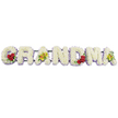 This photograph captures a traditional GRANDMA funeral flower tribute, arranged in bold capital letters that seem to float against a bright white backdrop. Each letter is meticulously filled with small white chrysanthemum-like blooms, so tightly clustered that they create a smooth, velvety expanse of petals with gentle shadows between them, giving the design depth and dimension. The tops and faces of the letters are pure white, while along the lower edges and sides you can see a soft underline of pale lavender flowers, creating a subtle border that defines the shapes and adds a light wash of colour. The tribute is enriched with carefully placed accent flowers that bring warmth and personality. On the lower curve of the G, three dark red roses open fully, framed by glossy green foliage that lifts them from the snowy background. The first A holds two chartreuse orchids, resting along its crossbar, their unusual yellow-green hue and speckled reddish centres adding a hint of sophistication and individuality. At the centre of the word, the R, N, and D are kept deliberately simple in white and lavender only, like a calm breath between more detailed notes. Closer to the right, the M features another cluster of three red roses in its lower arch, and the final A repeats the two yellow-green orchids, creating a gentle visual rhythm from one end of the tribute to the other. Behind the flowers, a narrow dark metal frame links all the letters, ensuring the arrangement stays steady during delivery to local services in and around Queensbury. The overall effect is peaceful, respectful, and filled with family love, offering a tender floral farewell to a treasured grandmother.