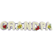 A horizontal floral display spells out the word GRANDPA in confident, capital letters, each one crafted with the care and precision of an experienced funeral florist. The letters are padded and rounded with tightly clustered white chrysanthemums, forming a continuous blanket of petals that looks soft to the touch, like a cushion of snow. Around the outside edges of each letter runs a slim band of lavender-purple ribbon, offering a gentle, almost whisper-soft contrast that helps each shape stand out clearly against the plain white background. Carefully placed bursts of colour bring personality and emotion to the arrangement. In the sweeping curve of the initial G, three to four deep red roses appear, cradled in lush green foliage, creating a small but powerful symbol of love and remembrance. The first A is decorated with bright yellow-green orchids, some with subtle reddish markings at their centres, adding an elegant, slightly exotic character amidst the classic white. The rounded D repeats the theme of the G with another neat cluster of deep red roses, while the final A is finished with further orchid blooms, so the design begins and ends with the same thoughtful floral accents. Slim, almost hidden connecting bars run behind the letters to keep the word steady and even, but they do not distract from the flowers themselves. This is the type of bespoke tribute a family in Queensbury might choose to rest by the coffin or at the graveside, using the purity of white, the passion of red roses, and the refinement of orchids to say a dignified and loving farewell to a cherished grandfather.