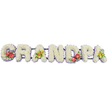 A personalised funeral flower tribute stretches horizontally across the frame, spelling out the word GRANDPA in robust block capital letters, each one lavishly covered with fresh white chrysanthemums. The flowers are packed so closely that no gaps or stems are visible, giving every letter a plush, cushion-like appearance, with soft petals forming a gentle, cloud-like texture. A fine trim of light lavender ribbon runs beneath the blooms at the base of each letter, glimpsed only where the flowers lift slightly, adding a delicate hint of pastel colour and neatly outlining the shapes. All seven letters align in a precise row on dark green support bars, which subtly anchor the piece and keep the composition steady and balanced. To bring life and character, four letters carry decorative floral sprays: the 'G' and the 'D' are enriched with bold clusters of deep red anthuriums, their glossy, heart-shaped spathes and pronounced yellow spadices resting among polished green leaves and the tiniest touches of complementary fillers. The first 'A' and the last 'A' hold graceful stems of yellow-green orchids, their elegant blooms unfolding with a refined, almost serene beauty that softens the crisp white chrysanthemums. The lighting is bright yet soft, with no harsh shadows, so the whites appear clean and comforting while the richer reds and greens stand out clearly. This kind of tribute, the sort a family in Queensbury might order for a funeral at a local church or crematorium, is designed to sit beside the coffin or at the front of the service, quietly spelling out a cherished family name and honouring a grandfather with flowers that feel both traditional and deeply personal, thoughtfully crafted by local florists who understand the sensitivities of farewell.
